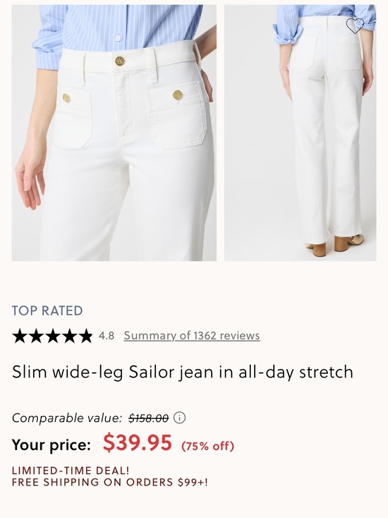 J. Crew Denim - J. Crew White Slim Wide-Leg Sailor Jeans with Gold Buttons